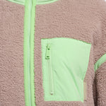 RINO & PELLE Sinai Cropped Teddy Fleece Jacket with Leopard Print Pocket in Light Mocha/Fluorescent Green