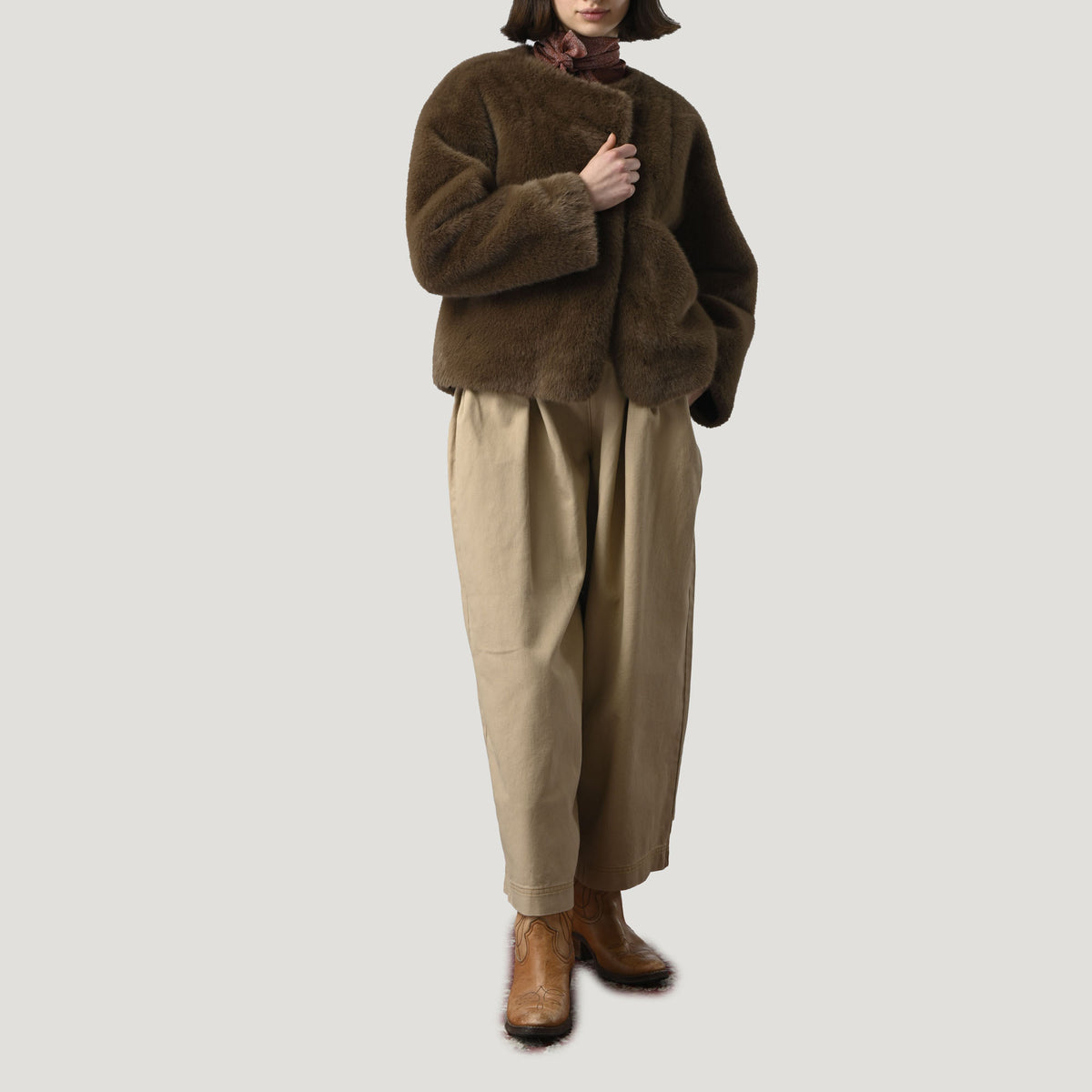 ORFEO Sissi Faux Fur Jacket in Chocolate