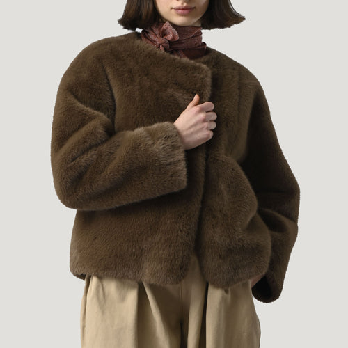 ORFEO Sissi Faux Fur Jacket in Chocolate