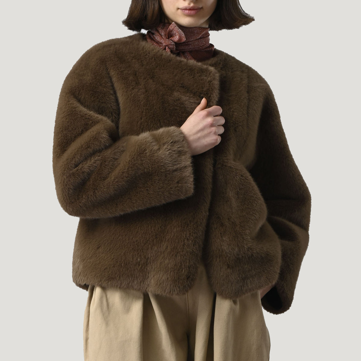 ORFEO Sissi Faux Fur Jacket in Chocolate