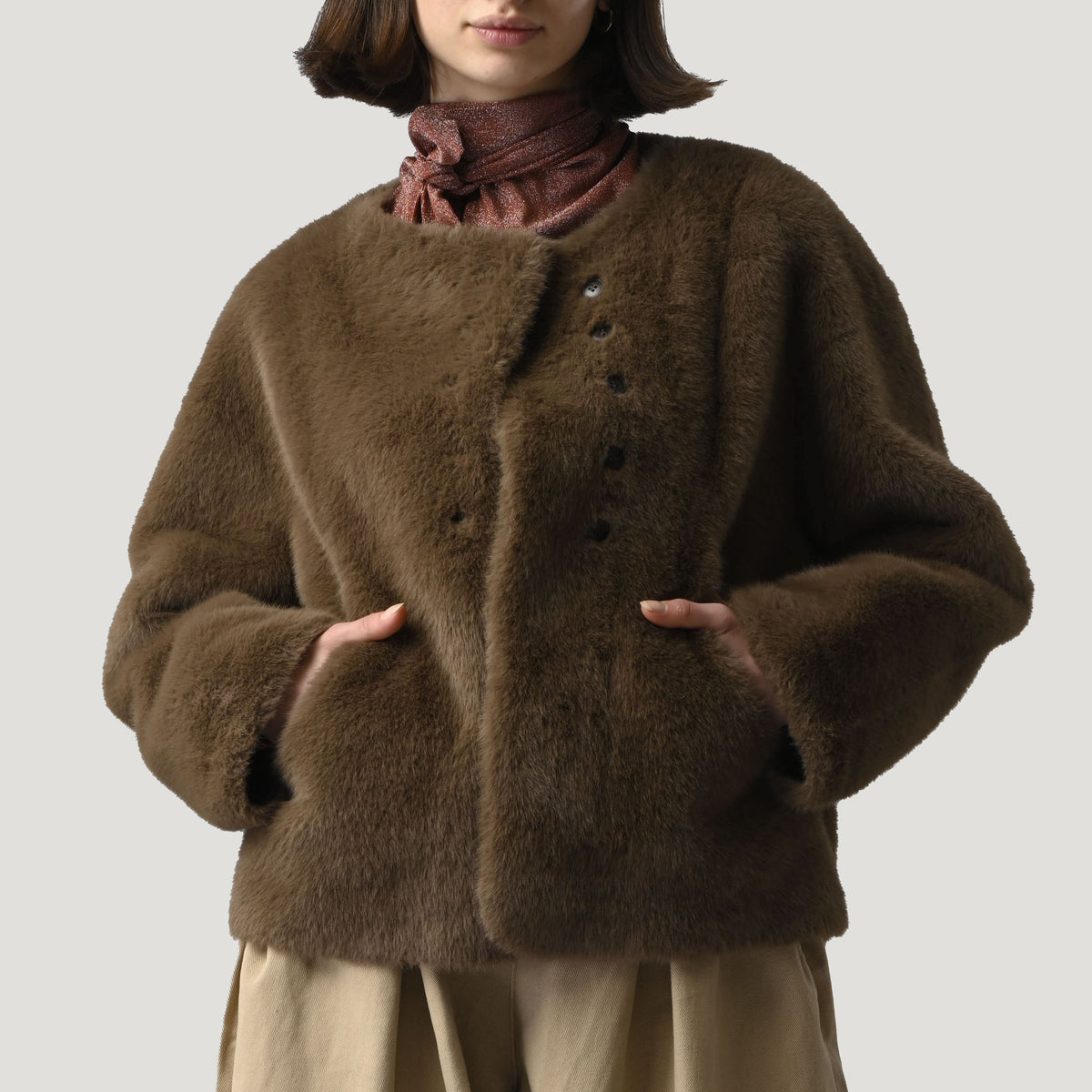 ORFEO Sissi Faux Fur Jacket in Chocolate