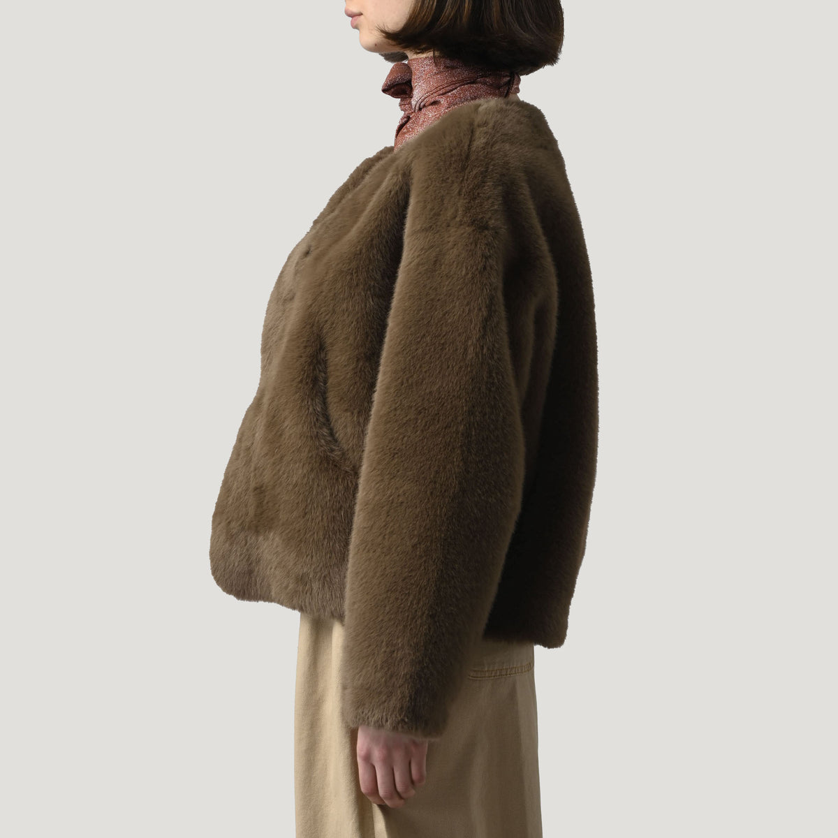 ORFEO Sissi Faux Fur Jacket in Chocolate