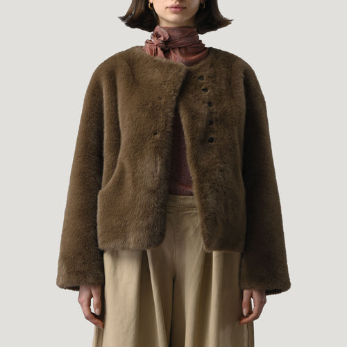 ORFEO Sissi Faux Fur Jacket in Chocolate