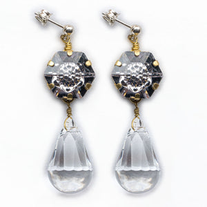 Small Bling Hexagon & Droplet Earrings in Crystal
