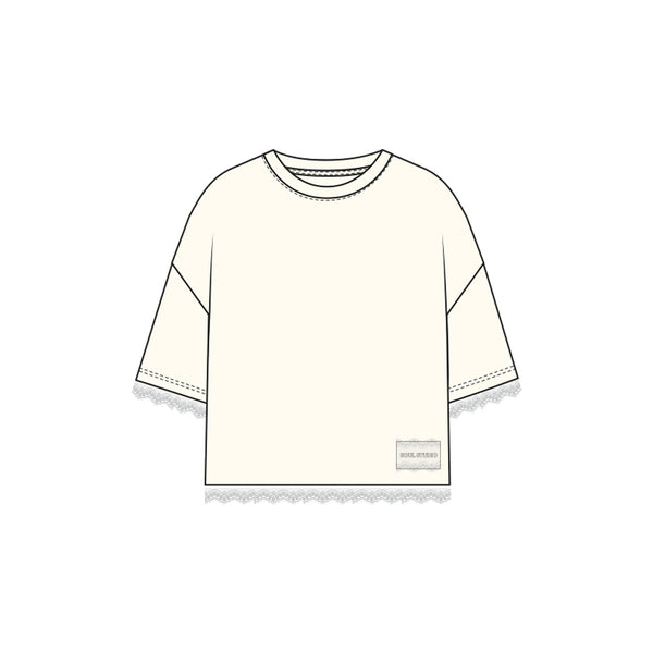 SMITH & SOUL Boxy Lace Hem T Shirt in Off White