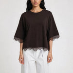 SMITH & SOUL Boxy Lace Hem T Shirt in Off White