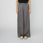 STELLA NOVA Striped Silk Mid Waist Pants in Creme Blue Stripes