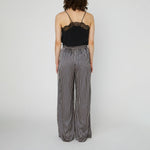 STELLA NOVA Striped Silk Mid Waist Pants in Creme Blue Stripes