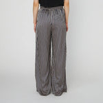 STELLA NOVA Striped Silk Mid Waist Pants in Creme Blue Stripes