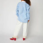 STELLA NOVA Striped Shirt with Scallops in Creme Blue Stripes