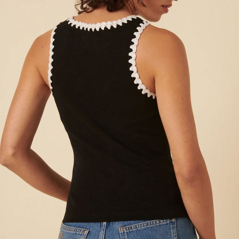 NOBODYS CHILD Crochet Trim Racer Vest in Black