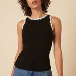 NOBODYS CHILD Crochet Trim Racer Vest in Black