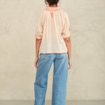 M.A.B.E Talia Embroidered Short Sleeve Top in Beige/Orange