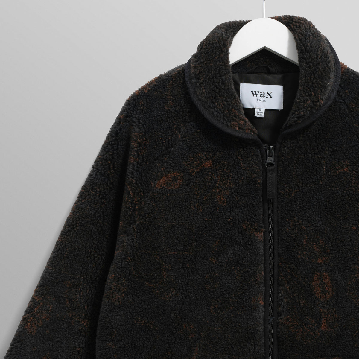 WAX LONDON Tate Paisley Jacquard Fleece Jacket in Black and Brown
