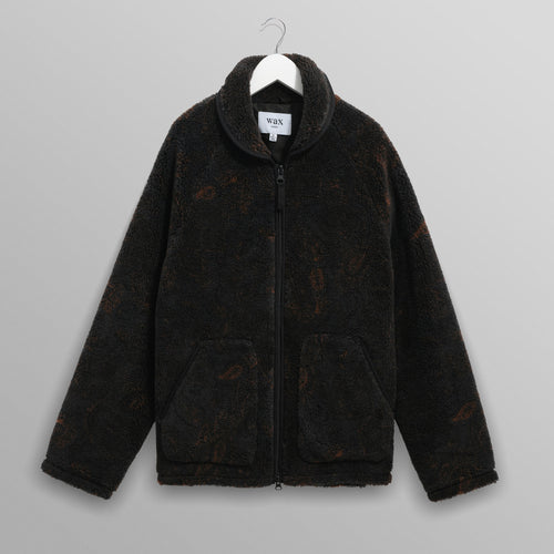 WAX LONDON Tate Paisley Jacquard Fleece Jacket in Black and Brown