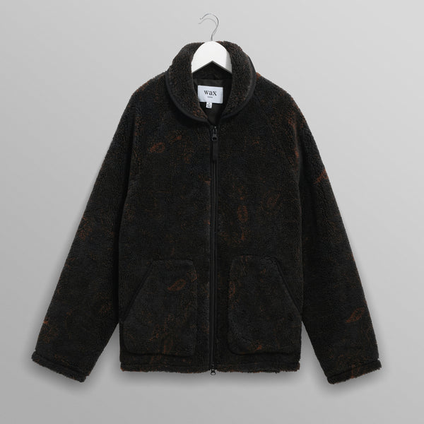 WAX LONDON Tate Paisley Jacquard Fleece Jacket in Black and Brown