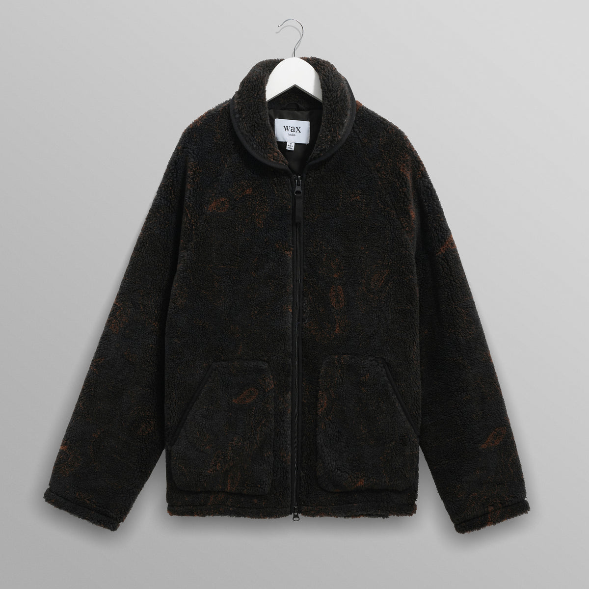 WAX LONDON Tate Paisley Jacquard Fleece Jacket in Black and Brown