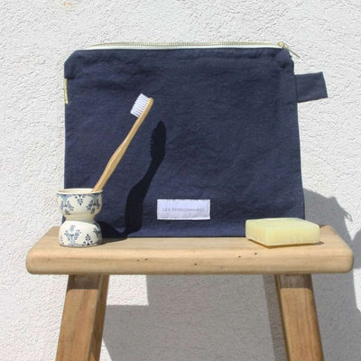 LES PENSIONNAIRES Organic Cotton Toiletry Bag in Blue
