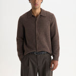 WAX LONDON Tristan Long Sleeve Fluffy Wool Blend Polo Neck Cardigan in Chocolate Brown