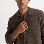 WAX LONDON Tristan Long Sleeve Fluffy Wool Blend Polo Neck Cardigan in Chocolate Brown