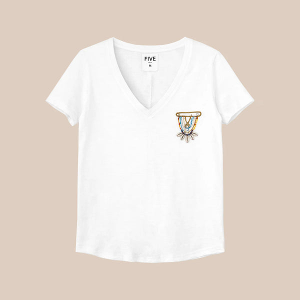 FIVE Embroidered T Shirt in White