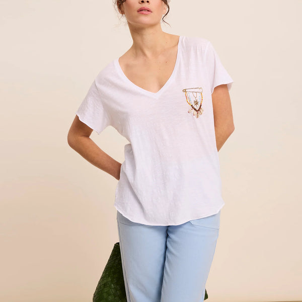 FIVE Embroidered T Shirt in White