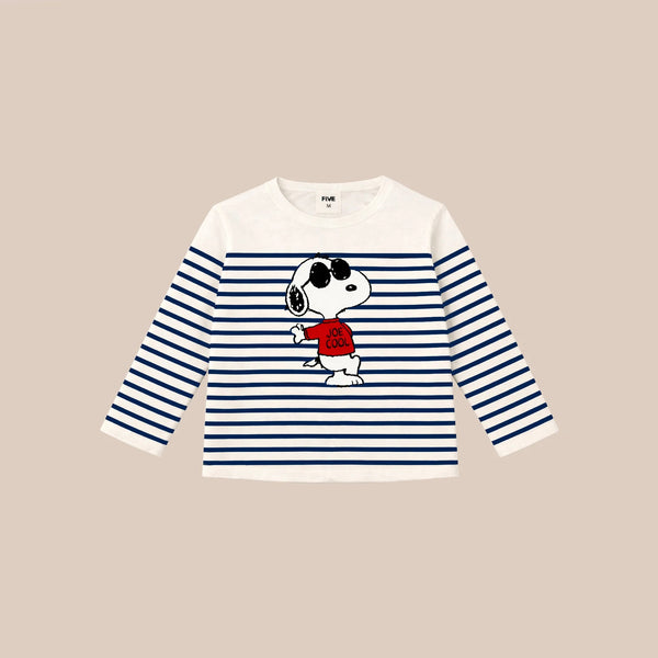 FIVE Snoopy Stripe Long Sleeve T Shirt in Off White/Indigo