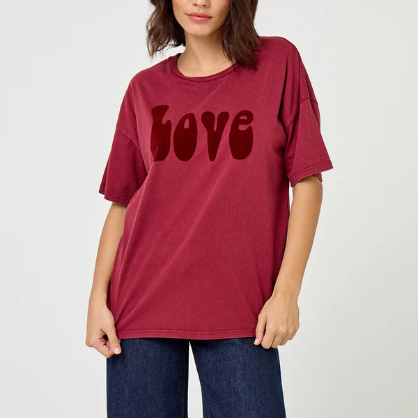 FIVE Love Logo T Shirt in Burgundy