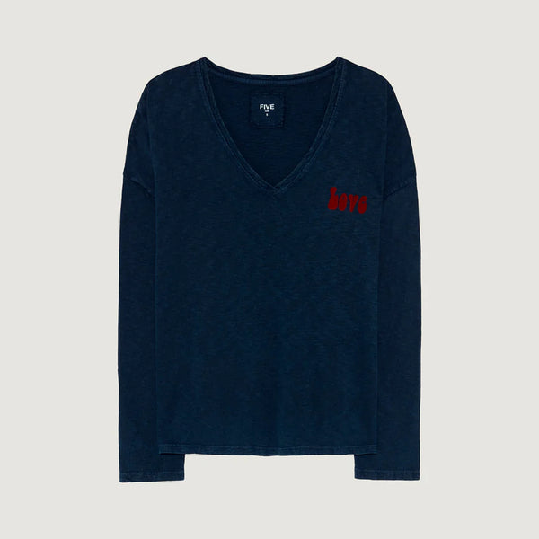 FIVE Small Love Logo Long Sleeve T Shirt in Navy