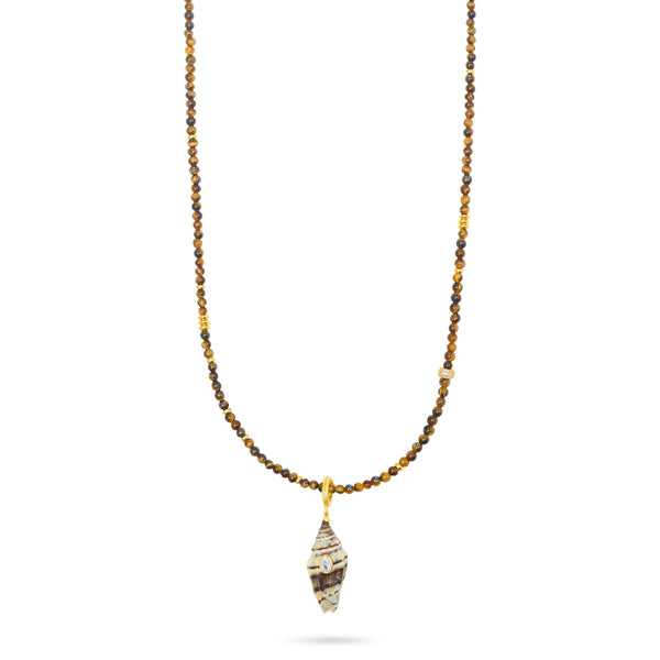 TALIS CHAINS Shell Pendant on Tigers Eye Beads in Tigers Eye