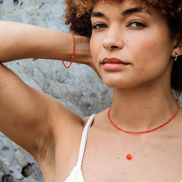 WANDERLUST LIFE Beaded Necklace in Tangiers Orange