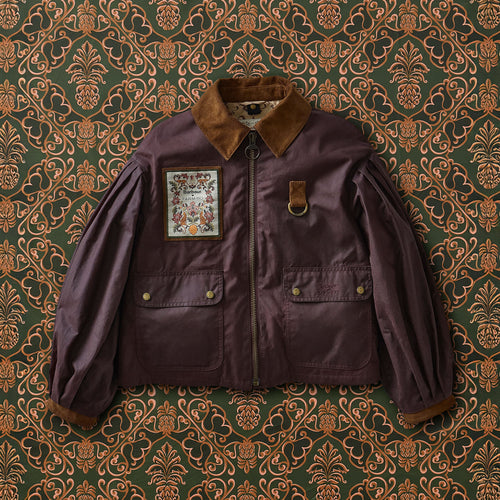 BARBOUR Barbour X Farm Rio Thais Wax Jacket in Bordeaux/Cream Heart Print