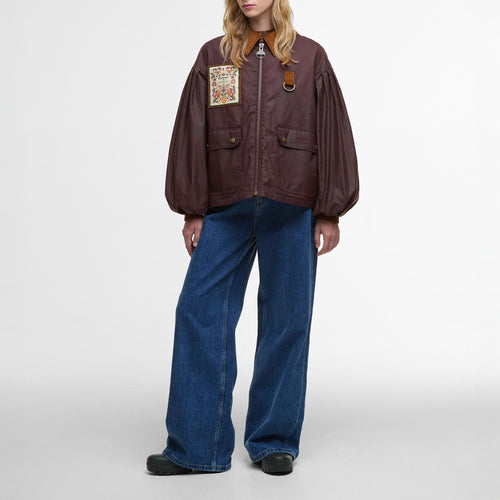 BARBOUR Barbour X Farm Rio Thais Wax Jacket in Bordeaux/Cream Heart Print