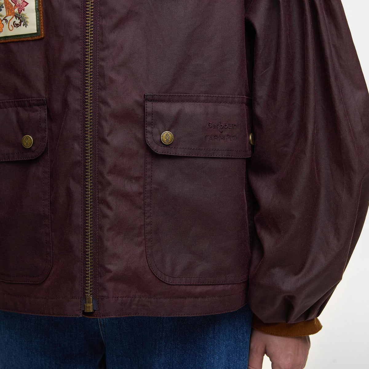 BARBOUR Barbour X Farm Rio Thais Wax Jacket in Bordeaux/Cream Heart Print