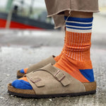 IVY ELLIS The Castlehill Men’s Slub Crew Length Socks in Orange & Cobalt Blue