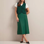 CEFINN Tiana Leather Midi Skirt in Dark Green