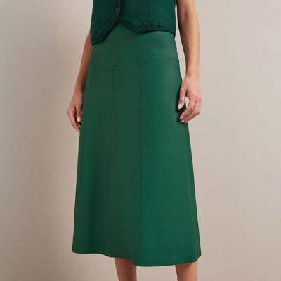 CEFINN Tiana Leather Midi Skirt in Dark Green