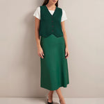 CEFINN Tiana Leather Midi Skirt in Dark Green