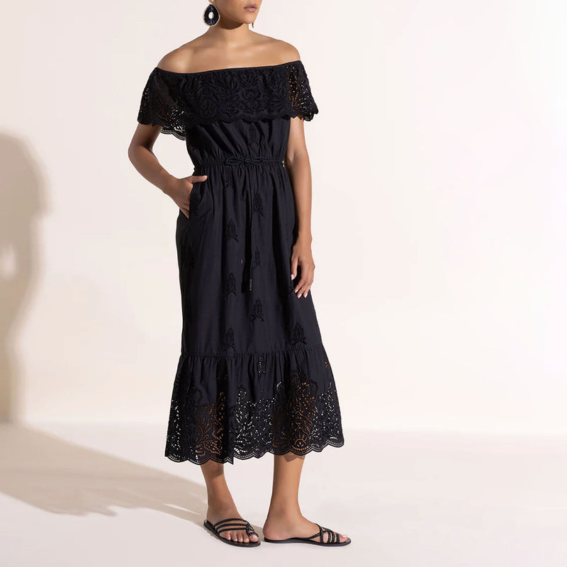 Tiorienne Midi Dress in Onyx Black
