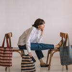 LES PENSIONNAIRES Striped Recycled Tote in Green/Blue