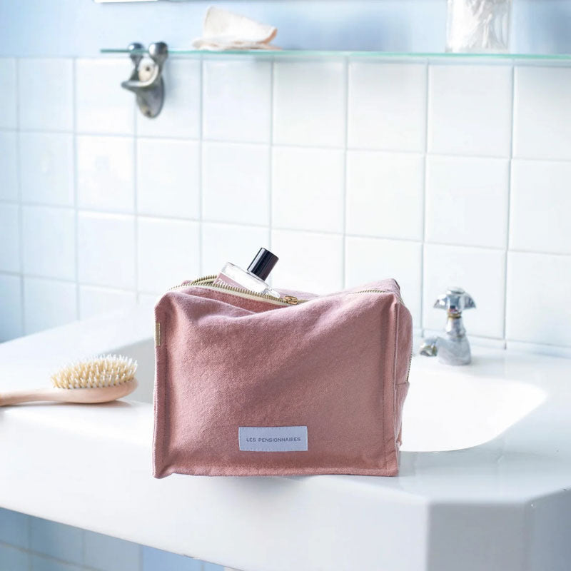 LES PENSIONNAIRES Organic Cotton Cube Toiletry Bag in Rosewood