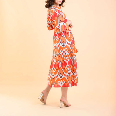 HANDPRINT DREAM APPAREL Tuscany Dress in Ikat Coral