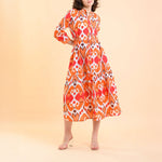 HANDPRINT DREAM APPAREL Tuscany Dress in Ikat Coral