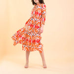 HANDPRINT DREAM APPAREL Tuscany Dress in Ikat Coral