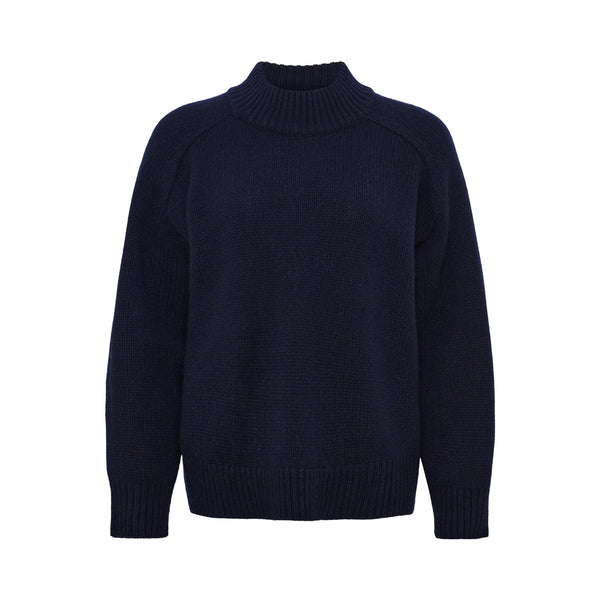 ANNE-MI Valley High Neck Merino Wool Jumper in Dark Navy
