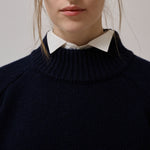 ANNE-MI Valley High Neck Merino Wool Jumper in Dark Navy
