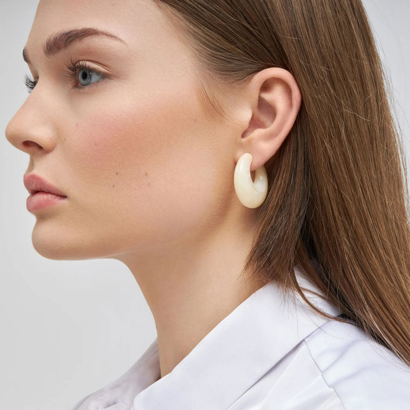 VANESSA BARONI Moon Earrings in Pearl Marble