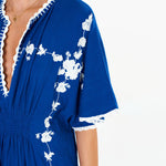Vela Embroidered Kaftan Dress in Blue