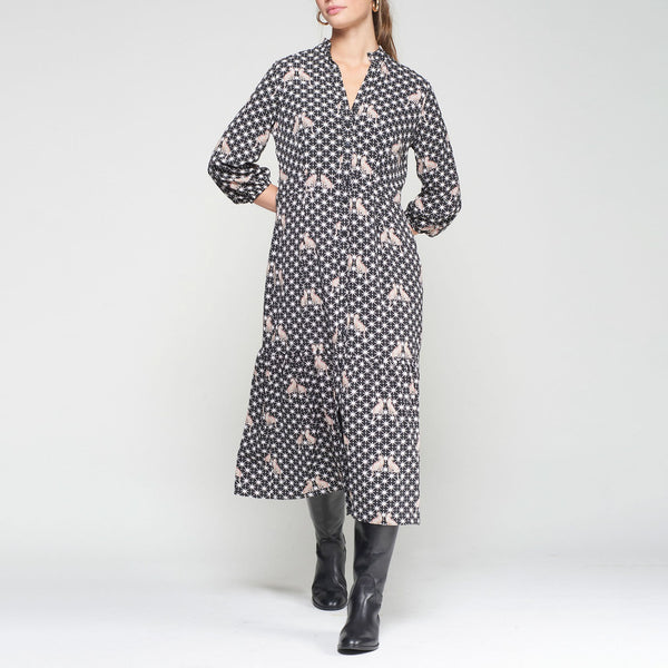 VILAGALLO Dress with Leopards in Black