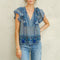 M.A.B.E Viti Print Frill Top in Blue